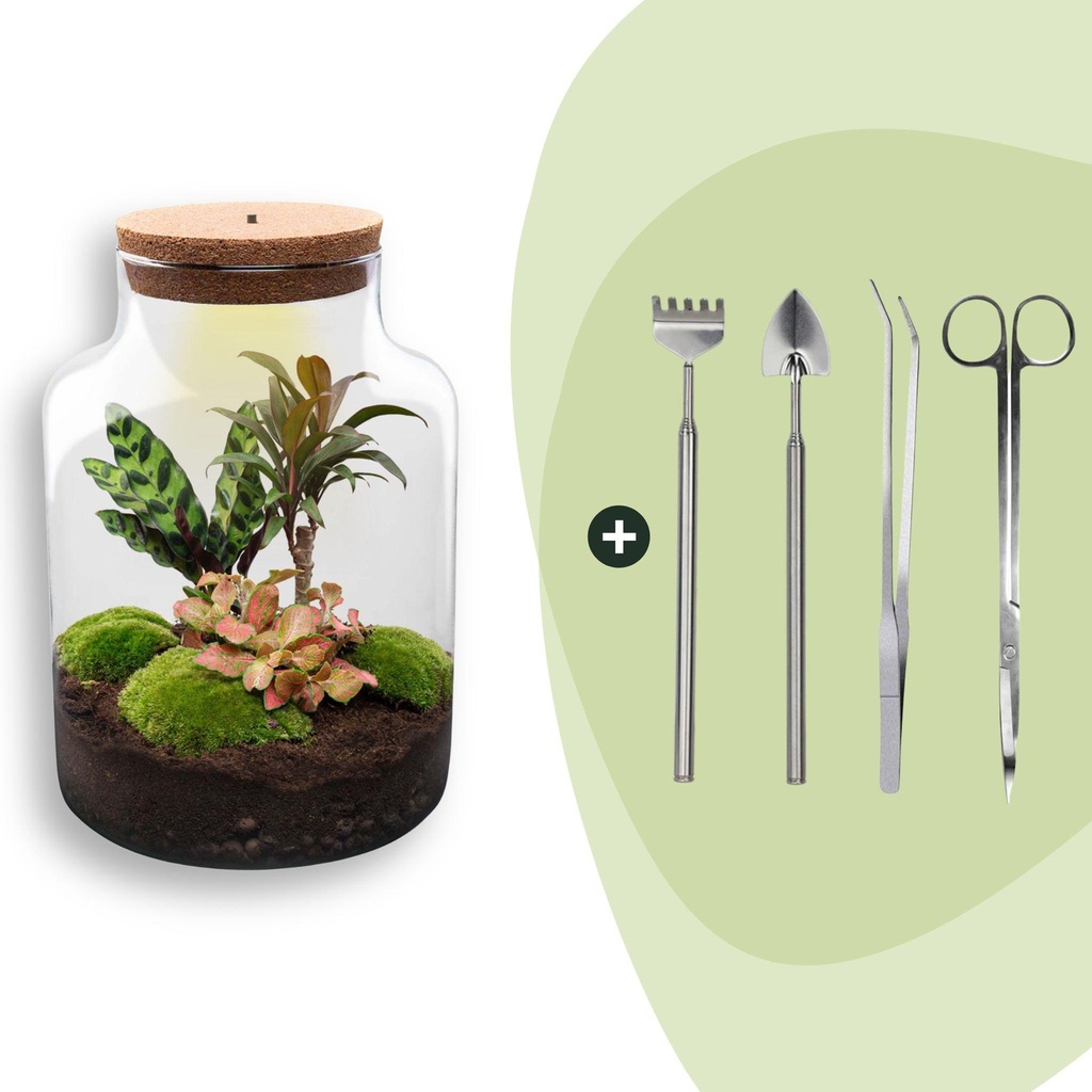 Flaschengarten - Milky - ↕ 30 cm - Rake + Shovel + Tweezer + Scissors