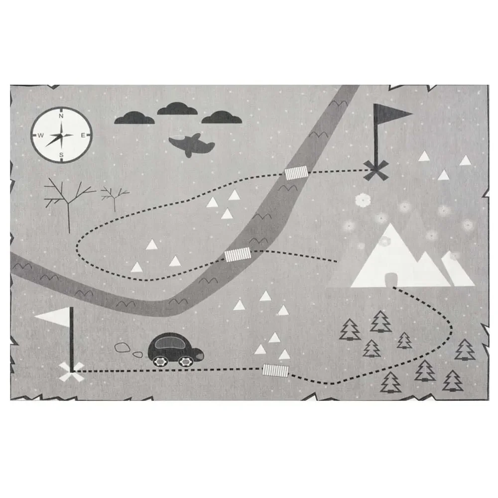 Livone Kinderteppich waschbar Schatzkarte silbergrau, Teppichgrösse: 140 x 190 cm