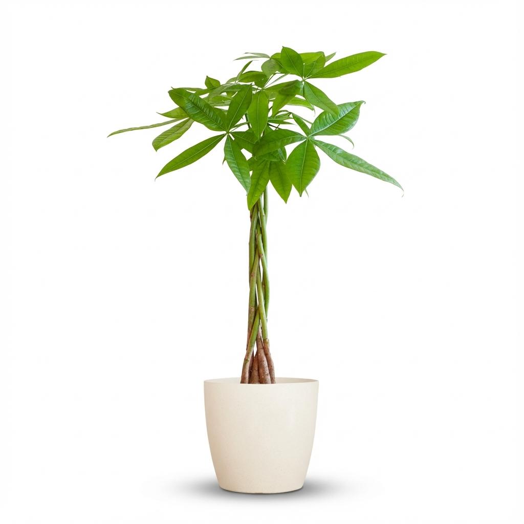 Pachira Aquatica mit Potter Weiß - 80cm - Ø21