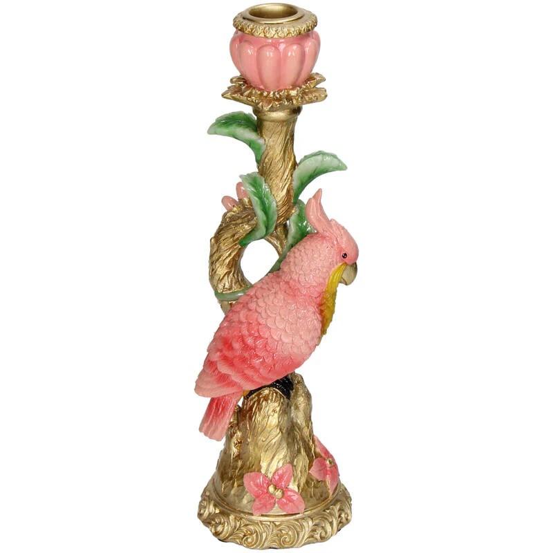 Kandelaar Vogel Pink 9x8x28cm
