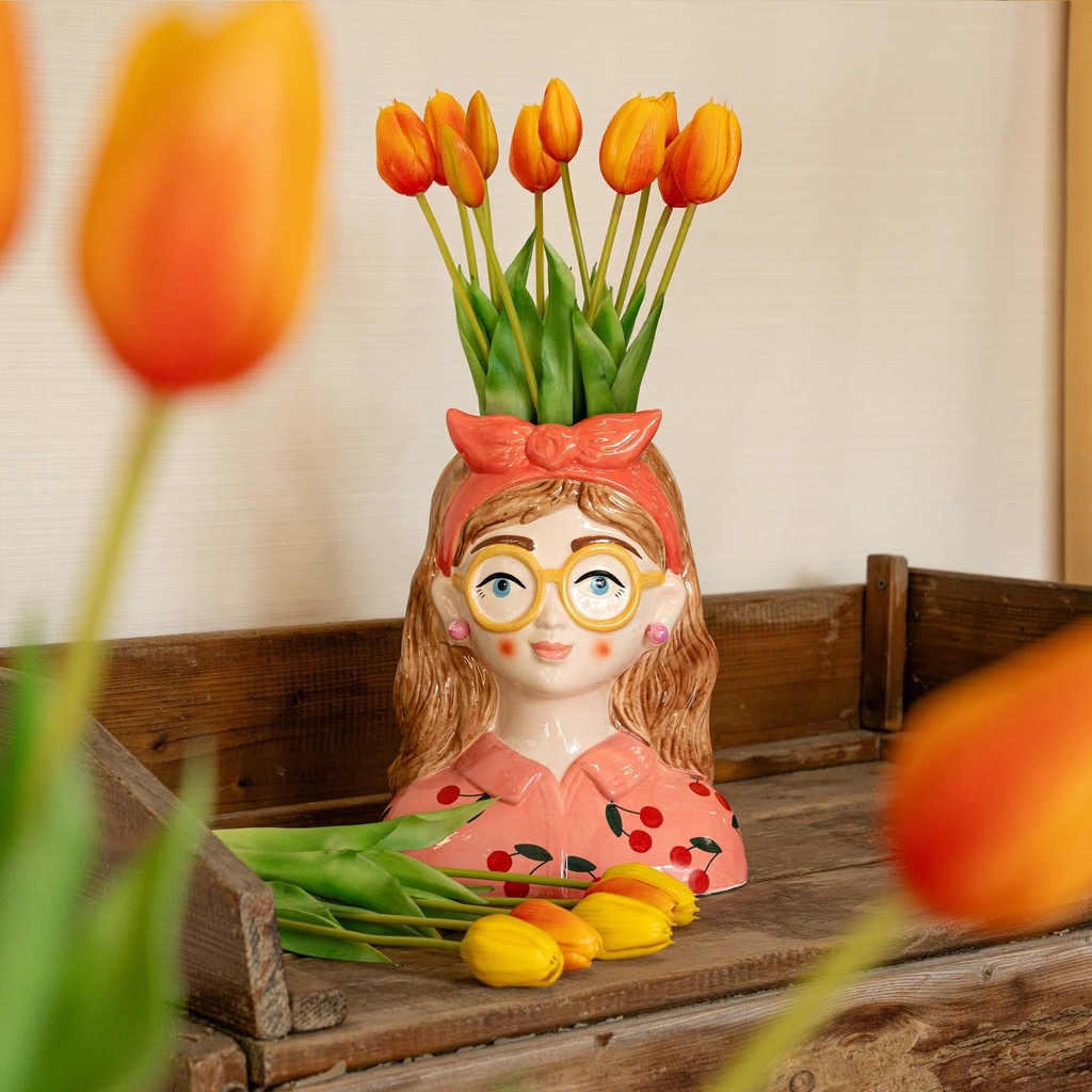 Vase Jessie Strik + 10x Real Touch Tulpen Orange