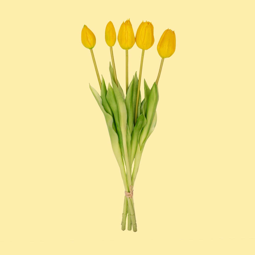 Tulpenstrauß Gelb - 5 Stück - 'Real Touch' Kunsttulpen - 42 cm (gelb)