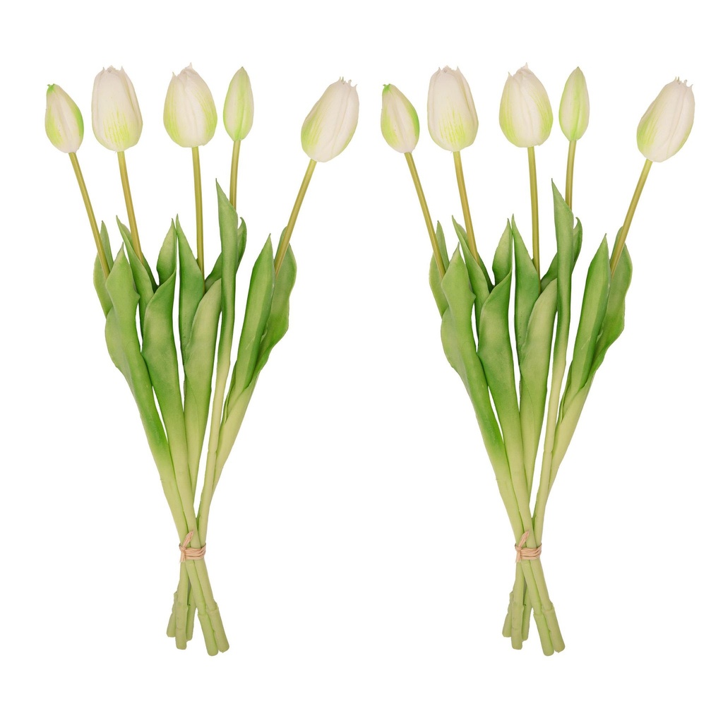 Tulpenstrauß Weiß/Grün - 10 Stück - 'Real Touch' Kunsttulpen - 42 cm (weiß/grün)