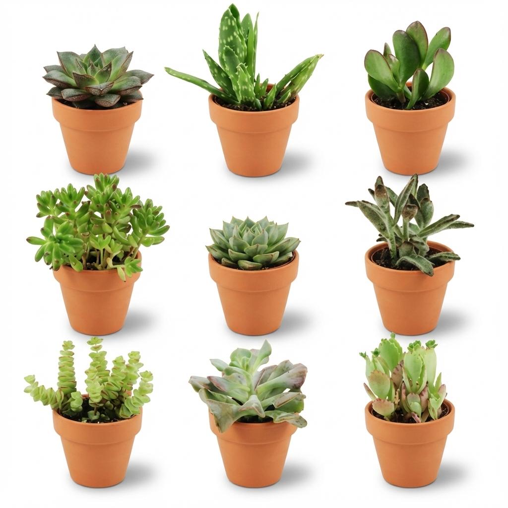 Mini Sukkulenten Mix - 9 Stück - Ø 8,1 cm - Höhe: 5-10 cm - Terrakottatöpfe