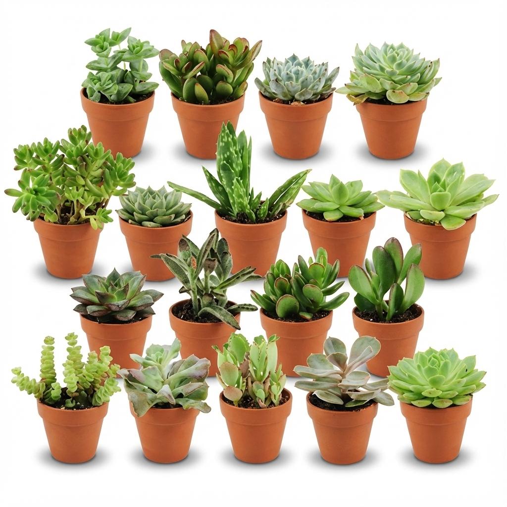 Mini Sukkulenten Mix - 18 Stück - Ø 8,1 cm - Höhe: 5-10 cm - Terrakottatöpfe