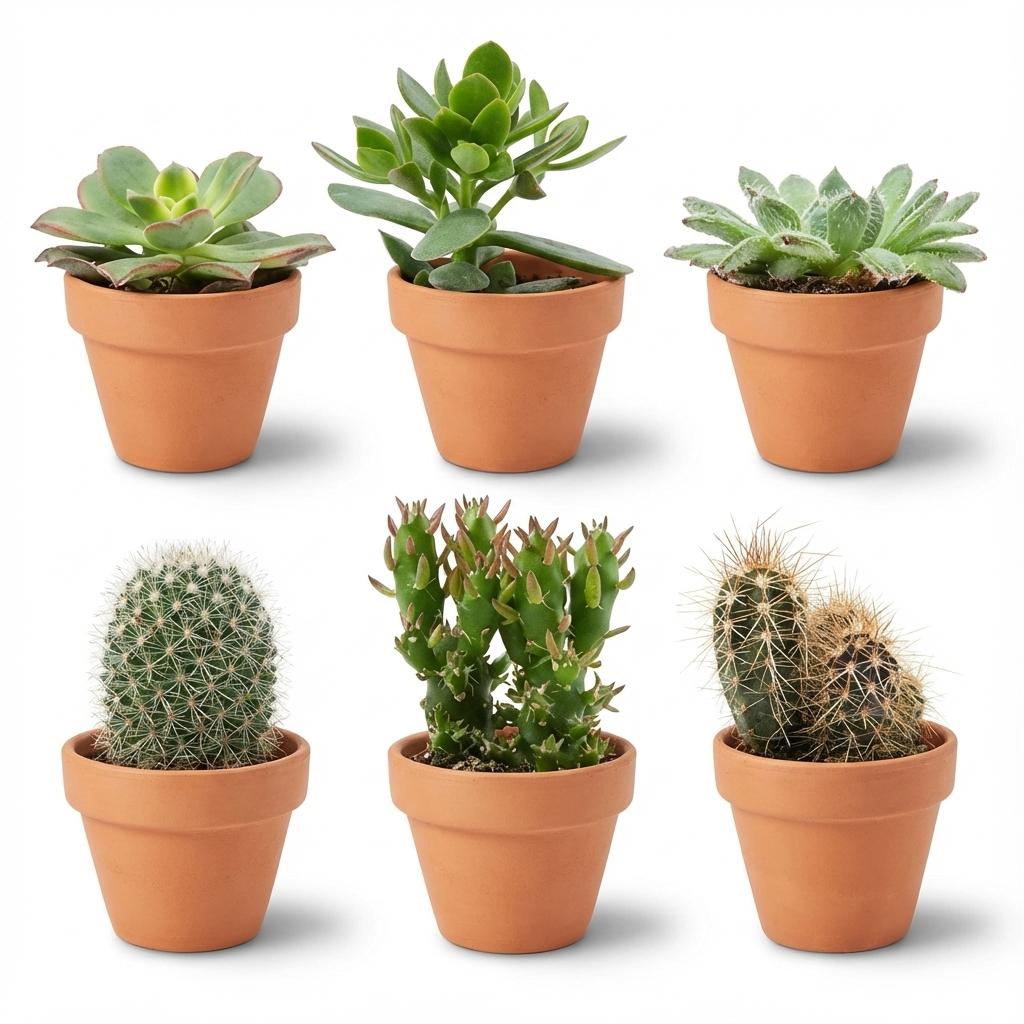 Mini Kakteen & Sukkulenten Mix - 6 Stück - Ø 8,1 cm - Höhe: 5-10 cm - Terrakottatöpfe