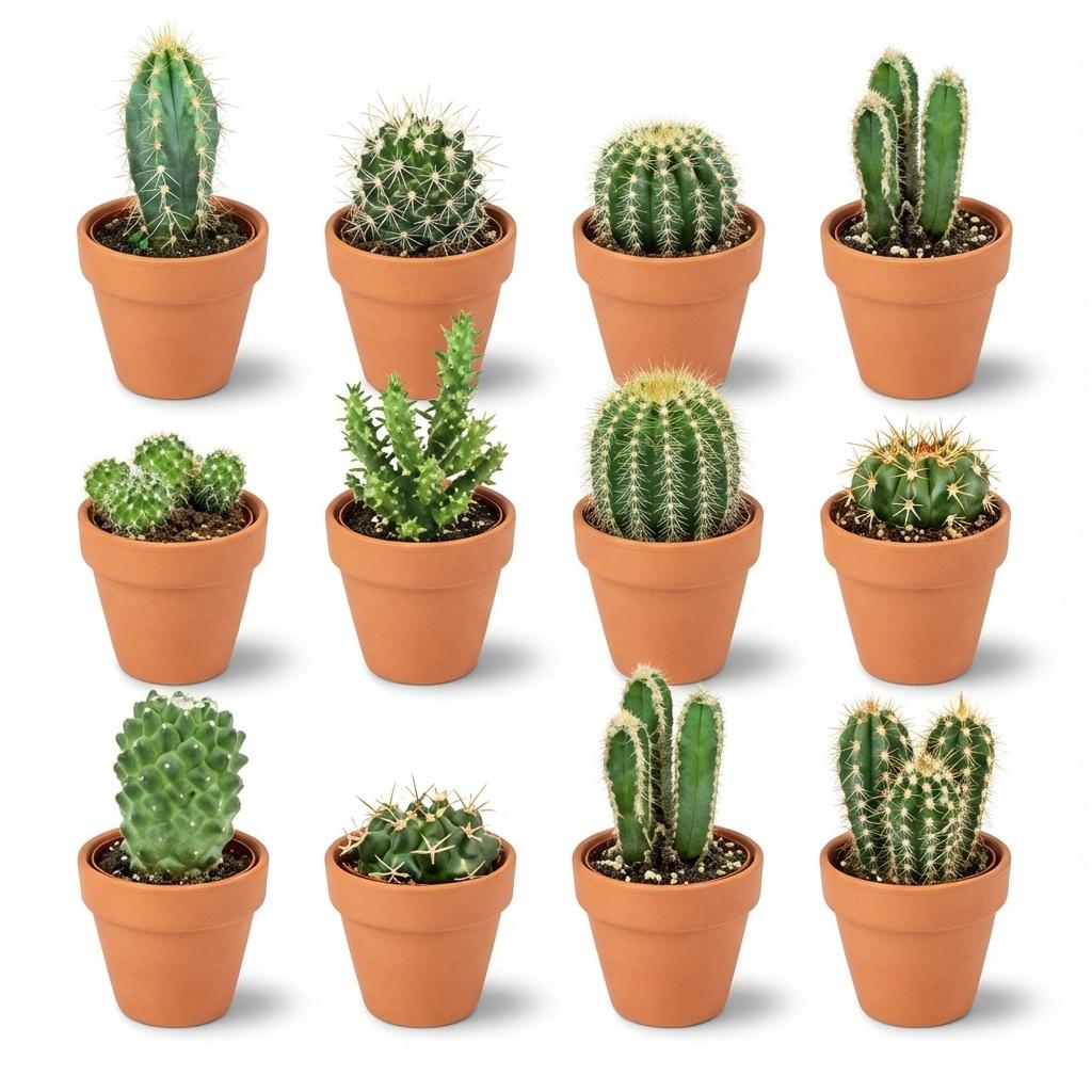 Mini Kakteen Mix - 12 Stück - Ø 8,1 cm - Höhe: 5-10 cm - Terrakottatöpfe