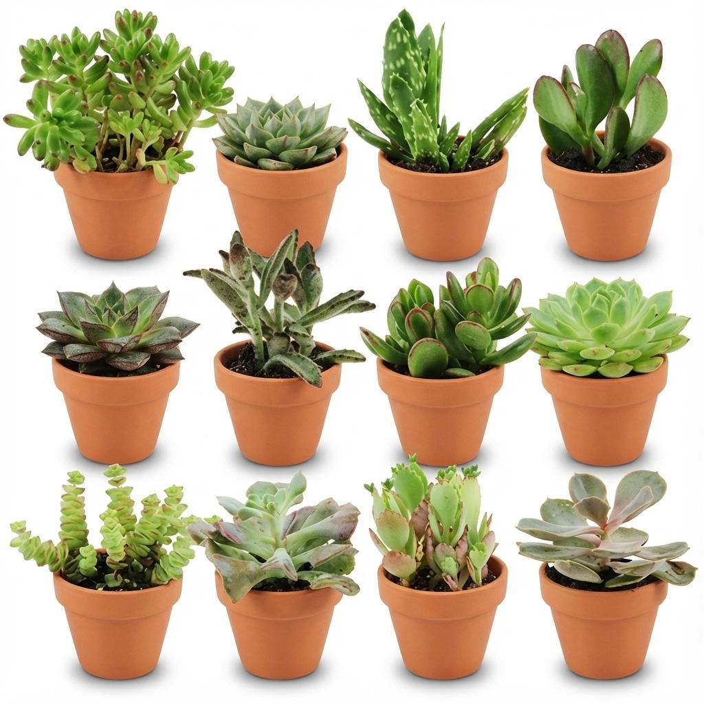 Mini Sukkulenten Mix - 12 Stück - Ø 8,1 cm - Höhe: 5-10 cm - Terrakottatöpfe