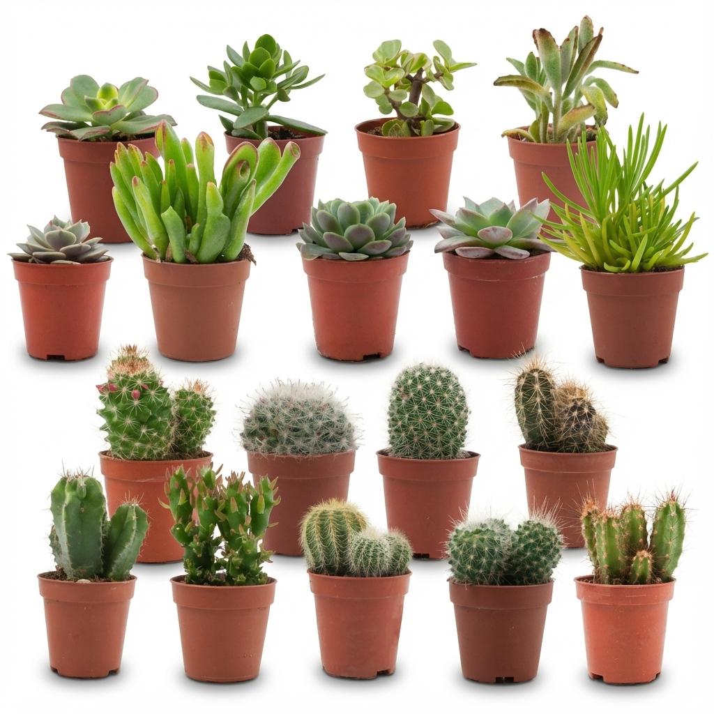 Mini Kakteen & Sukkulenten Mix - 18 Stück - Ø 5,5 cm - Höhe: 5-10 cm