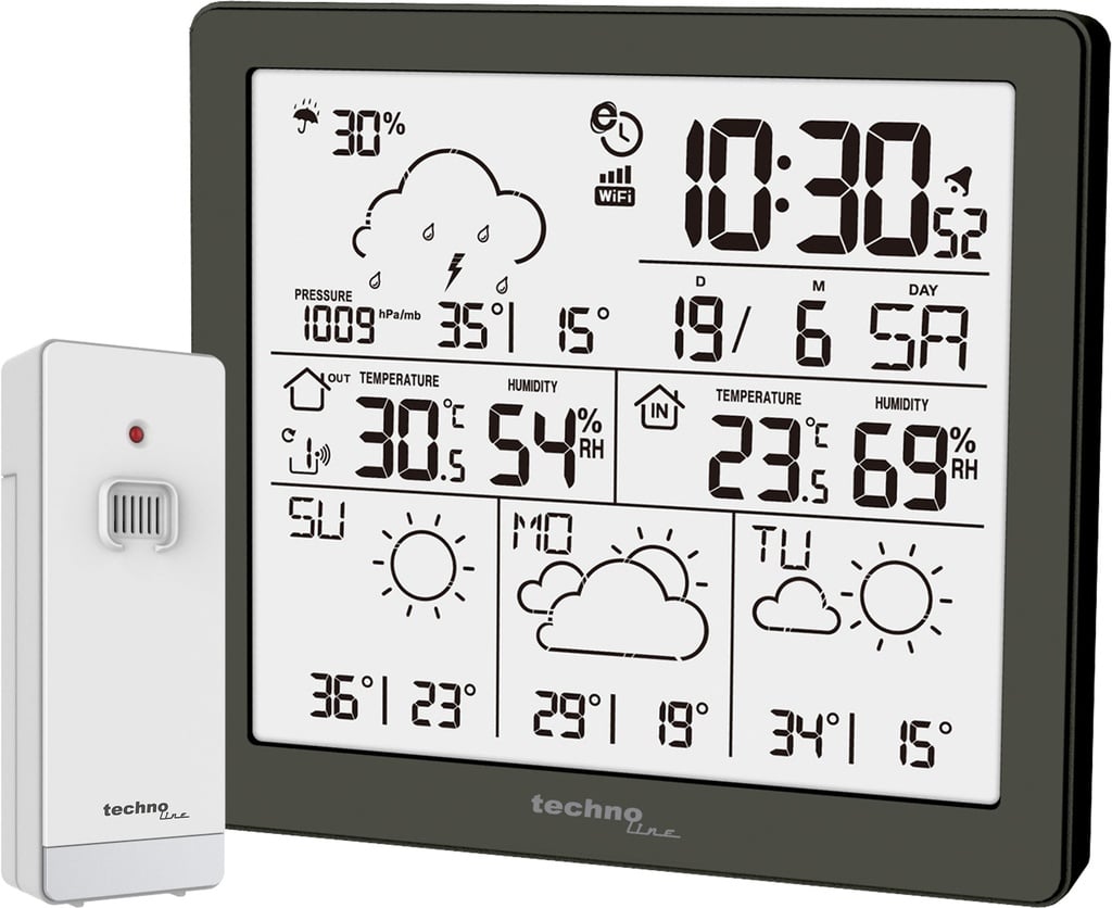 WD2200 WLAN Wetterstation mit Außensensor – Wettervorhersage bis 4 Tage, Temperatur, Luftfeuchtigkeit, Luftdruck, Niederschlagswahrscheinlichkeit & App