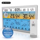 WD2500 WLAN Wetterstation mit 4-Tage-Wettervorhersage – Außensensor, Farbdisplay, Temperatur & Luftfeuchtigkeit innen/außen, Regenwahrscheinlichkeit, Luftdruck, Wind, Funkuhr & App