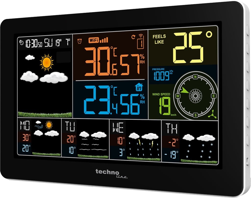 WD2700 WLAN Wetterstation mit Außensensor – 4-Tage-Wettervorhersage, Temperatur, Luftfeuchtigkeit, Luftdruck, Windanzeige, Weckalarm & DirektWetter-App