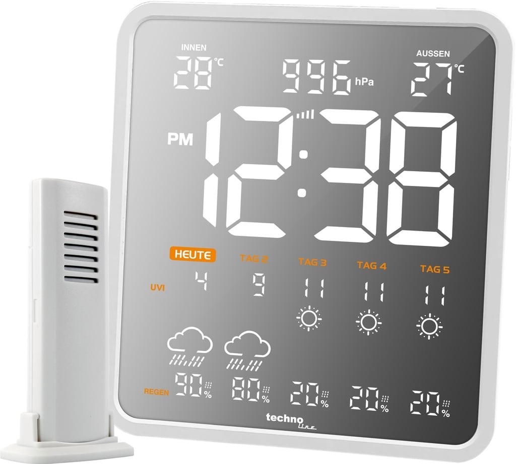 WD3035 WLAN Wetterstation mit App (Smart Life) – 4-Tage-Vorhersage, Außensensor, PM2.5-Luftqualität, Temperatur, Luftdruck & UV-Index