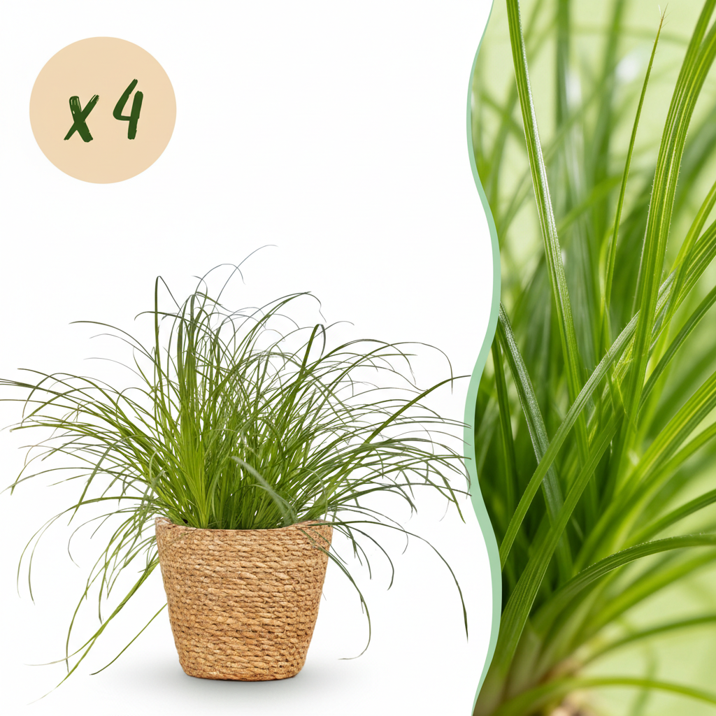 Zimmerpflanze - Cyperus alternifolius Zumula - Katzenpflanze - Haustierfreundliche Pflanze - Grün - 4 Pflanzen - mit Korb - Topf 12cm - Höhe 20cm