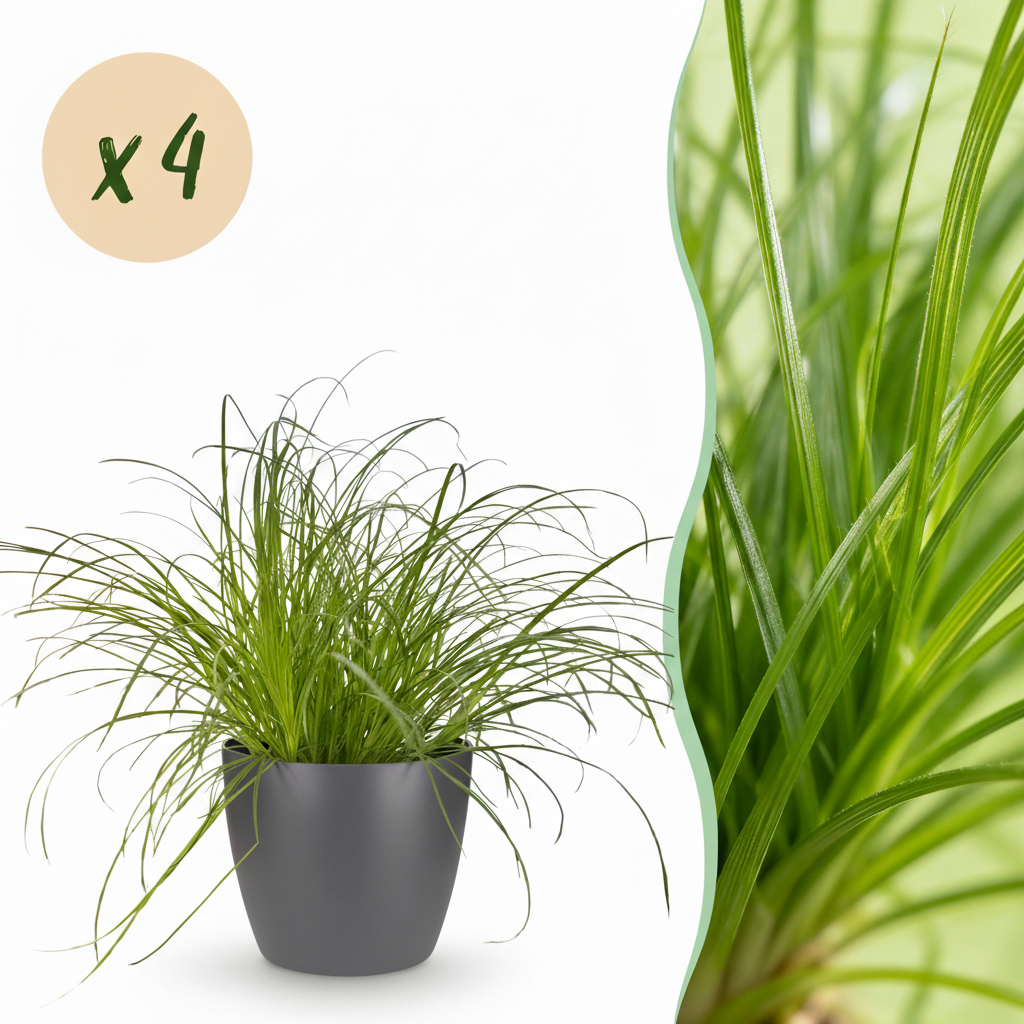 Zimmerpflanze - Cyperus alternifolius Zumula - Katzenpflanze - Haustierfreundliche Pflanze - Grün - 4 Pflanzen - mit Potter Grau - Topf 12cm - Höhe 20cm
