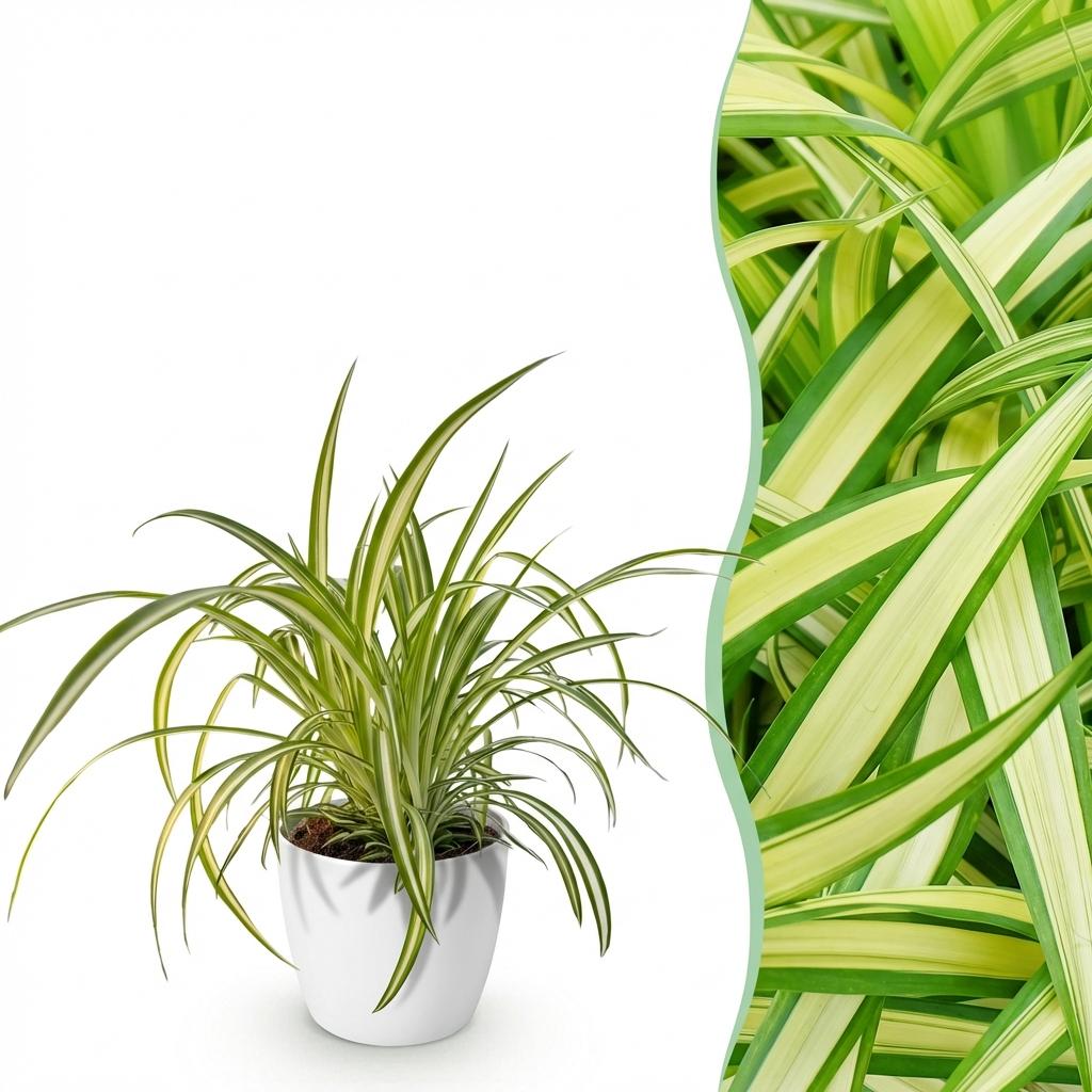 Zimmerpflanze - Chlorophytum comosum Variegatum - Bunte Graslilie - Haustierfreundliche Pflanze - Grün - 1 Pflanze - mit Potter Weiß - Topf 12cm - Höhe 20cm