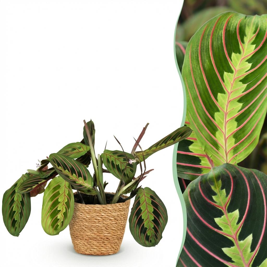 Zimmerpflanze - Maranta Fascinator Tricolour - Gebetsblatt - Haustierfreundliche Pflanze - Grün - 1 Pflanze - mit Korb - Topf 12cm - Höhe 25cm