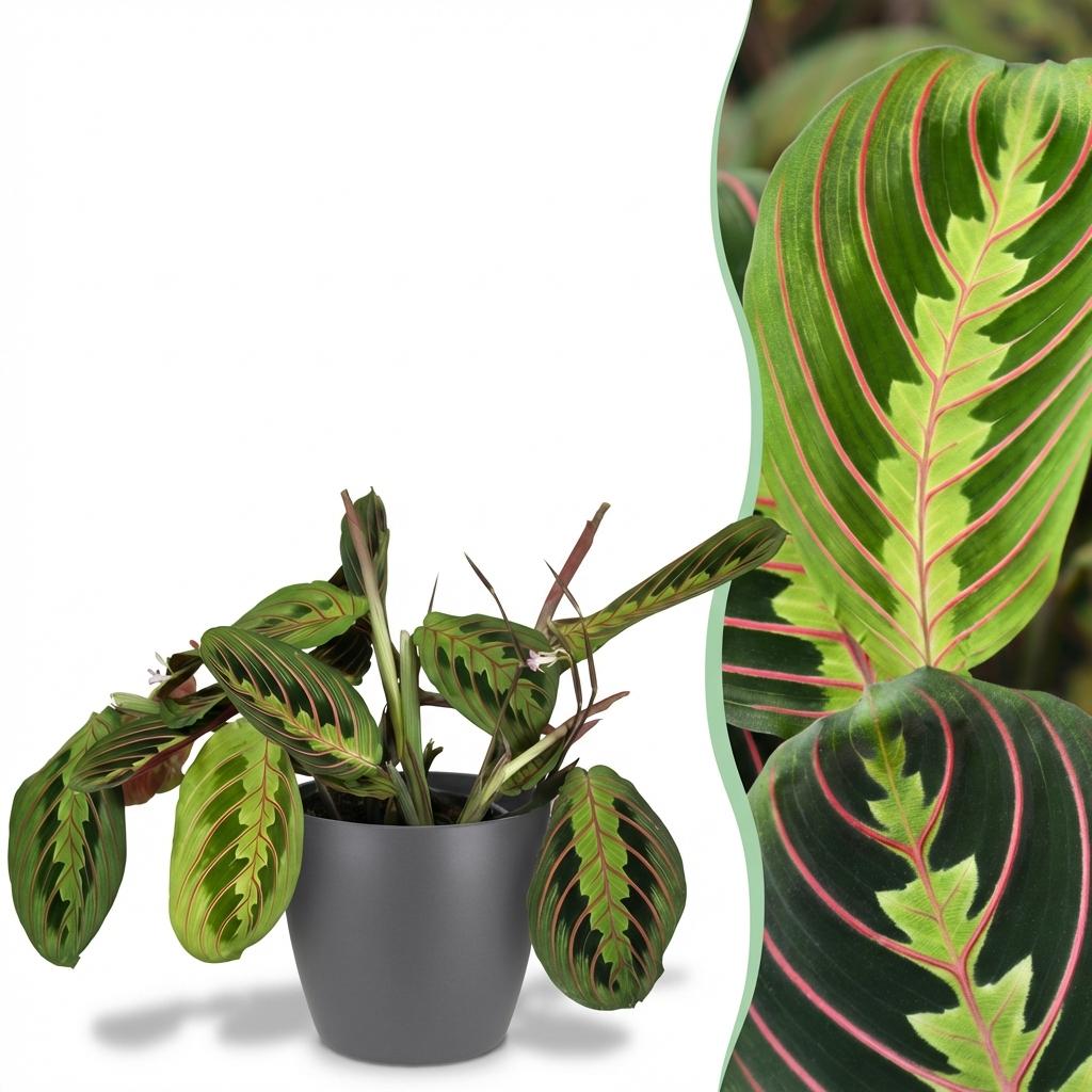 Zimmerpflanze - Maranta Fascinator Tricolour - Gebetsblatt - Haustierfreundliche Pflanze - Grün - 1 Pflanze - mit Potter Grau - Topf 12cm - Höhe 25cm