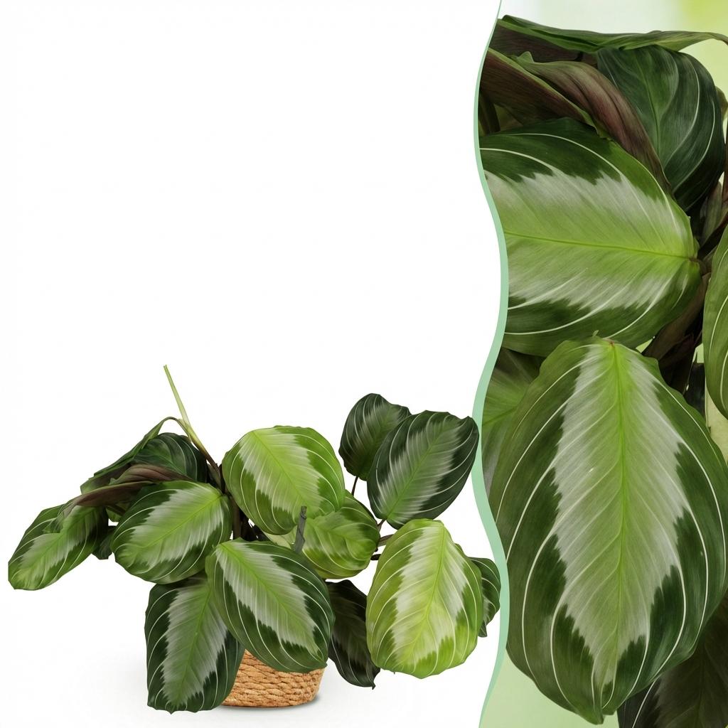 Zimmerpflanze - Maranta Fascinator Silverband - Gebetspflanze - Haustierfreundliche Pflanze - Grün - 1 Pflanze - mit Korb - Topf 12cm - Höhe 25cm