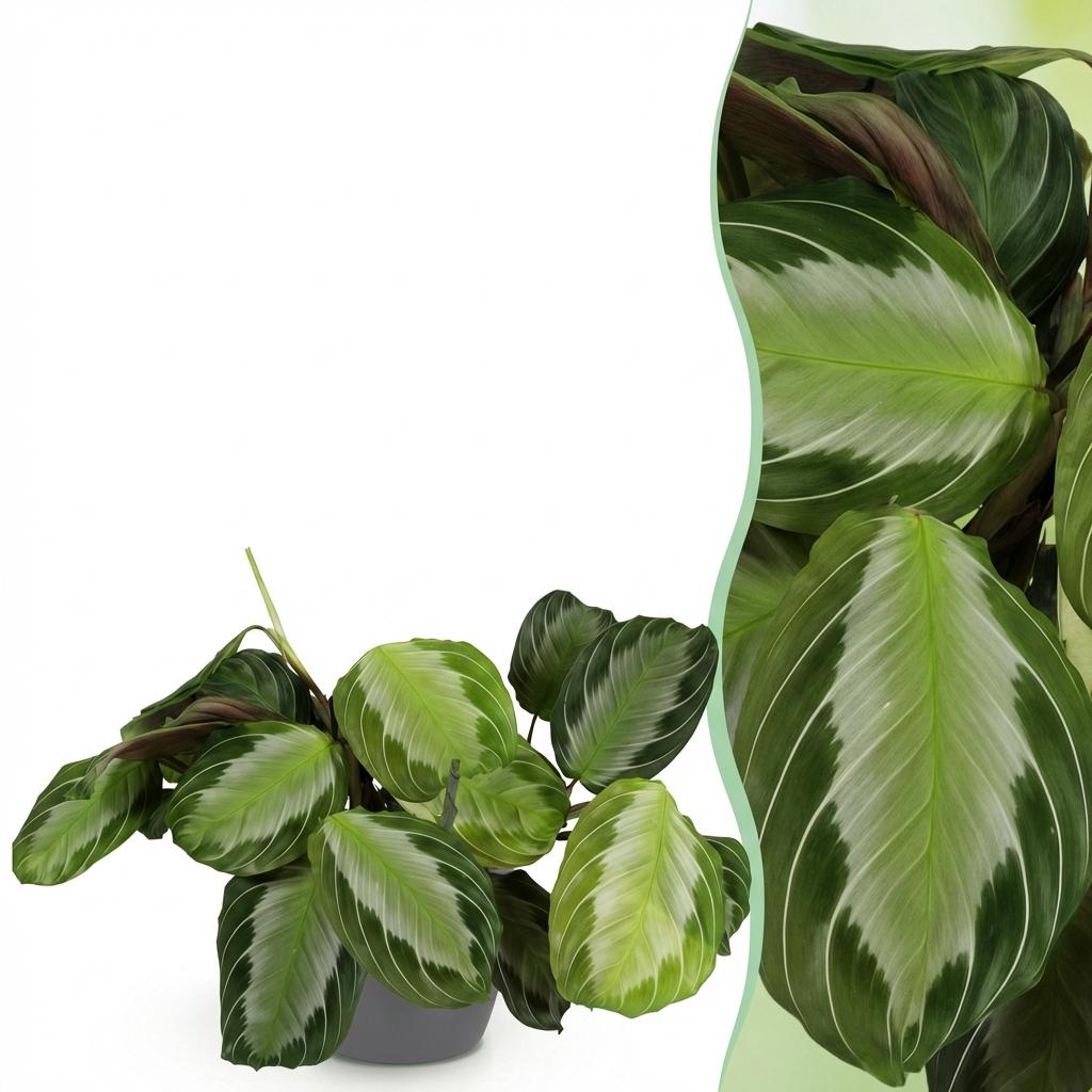 Zimmerpflanze - Maranta Fascinator Silverband - Gebetspflanze - Haustierfreundliche Pflanze - Grün - 1 Pflanze - mit Potter Grau - Topf 12cm - Höhe 25cm