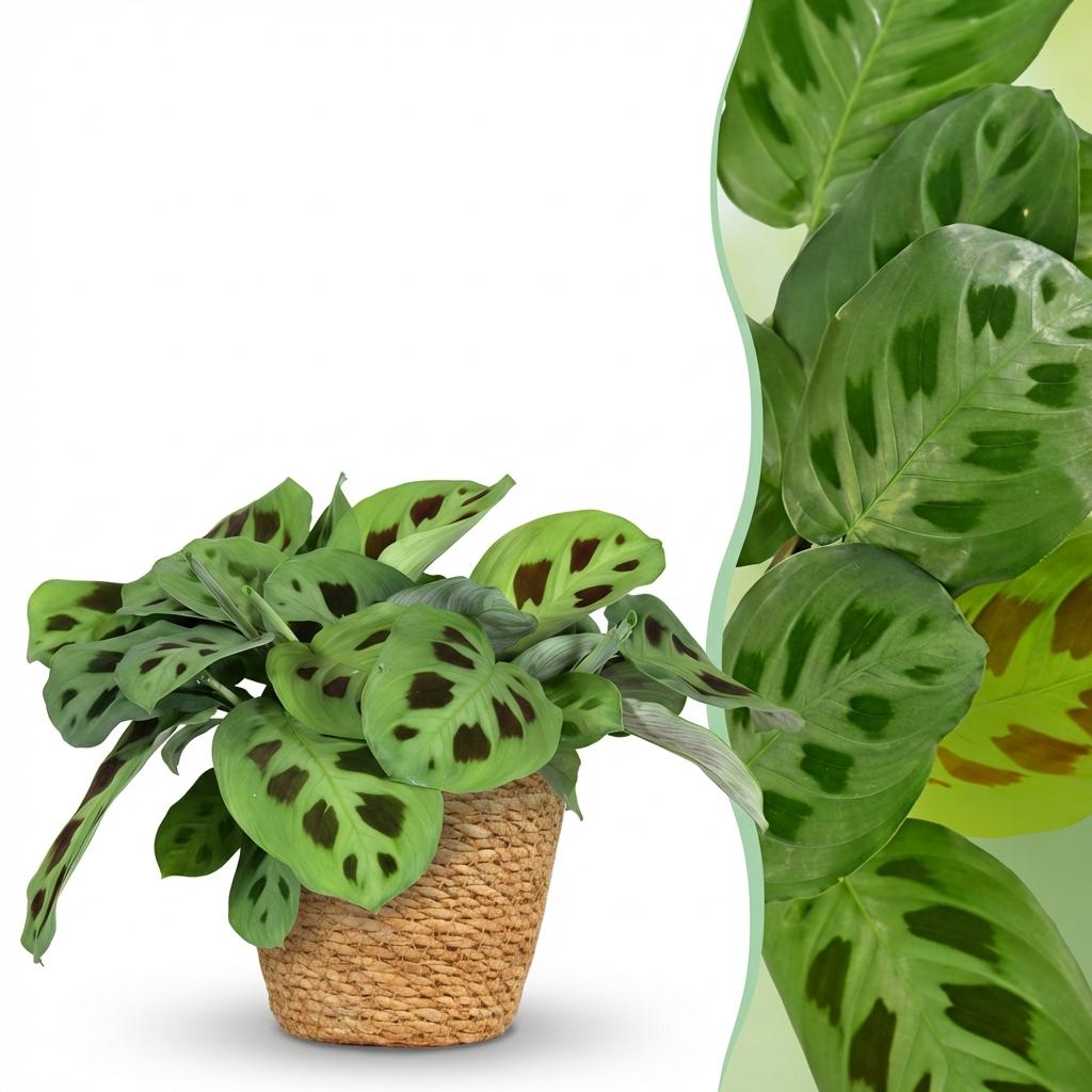Zimmerpflanze - Maranta Fascinator Kerchoveana - Zebrapflanze - Haustierfreundliche Pflanze - Grün - 1 Pflanze - mit Korb - Topf 12cm - Höhe 25cm