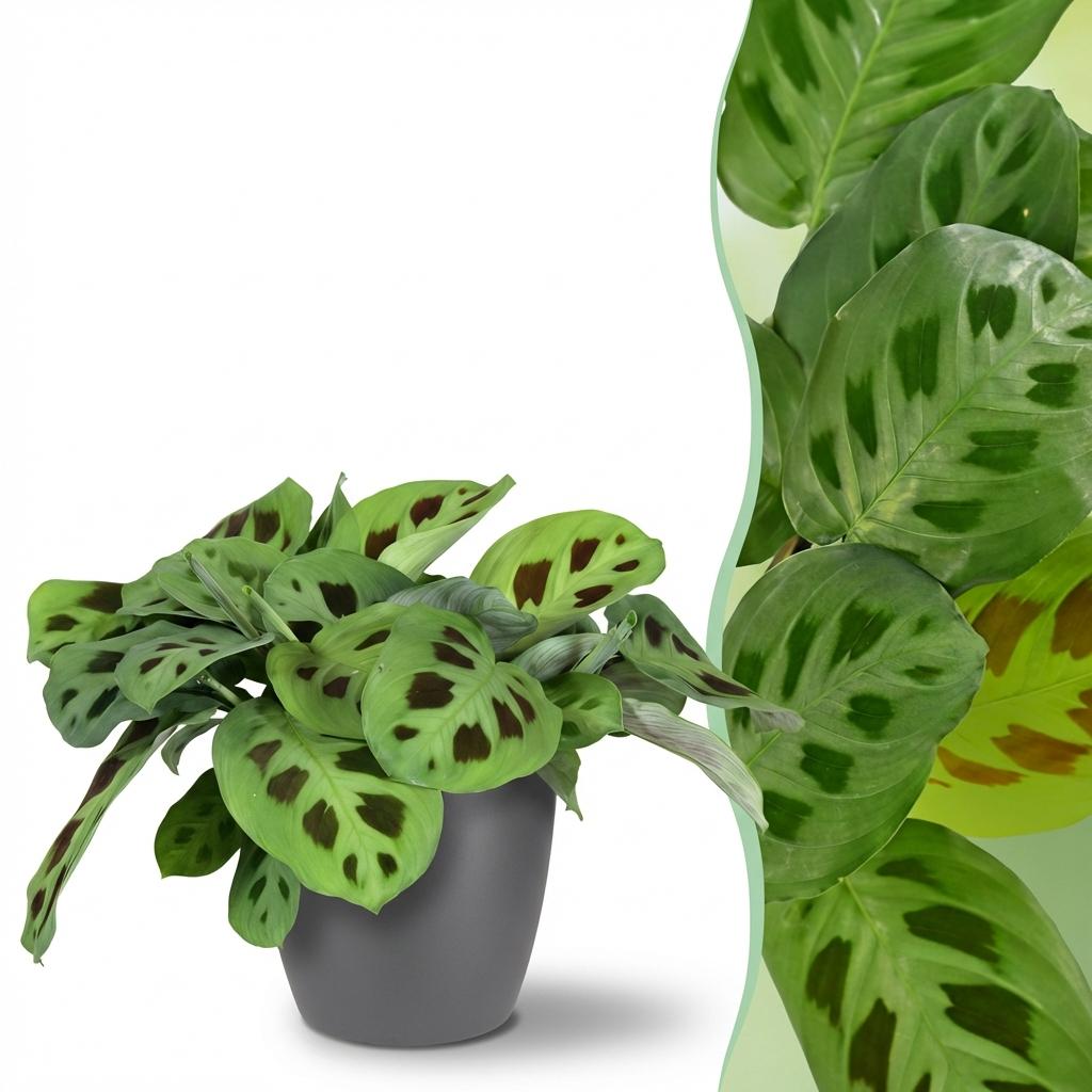 Zimmerpflanze - Maranta Fascinator Kerchoveana - Zebrapflanze - Haustierfreundliche Pflanze - Grün - 1 Pflanze - mit Potter Grau - Topf 12cm - Höhe 25cm