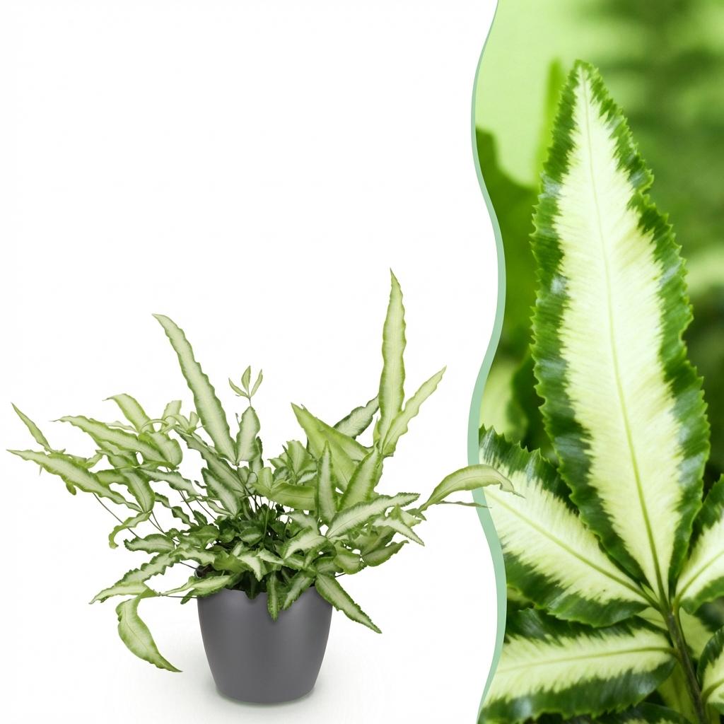 Zimmerpflanze - Pteris cretica Albolineata - Schwertfarn - Haustierfreundliche Pflanze - Grün - 1 Pflanze - mit Potter Grau - Topf 12cm - Höhe 20cm