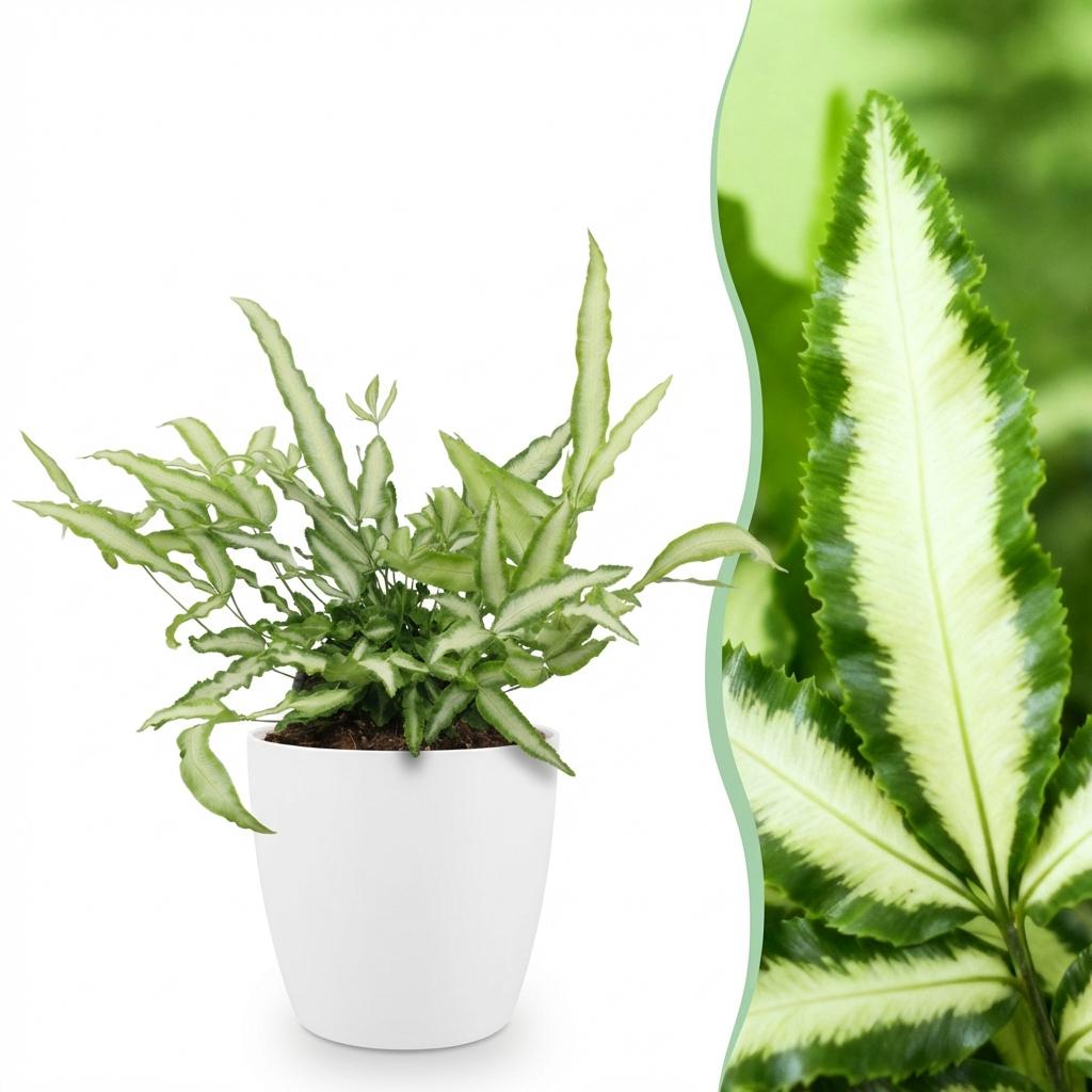 Zimmerpflanze - Pteris cretica Albolineata - Schwertfarn - Haustierfreundliche Pflanze - Grün - 1 Pflanze - mit Potter Weiß - Topf 12cm - Höhe 20cm