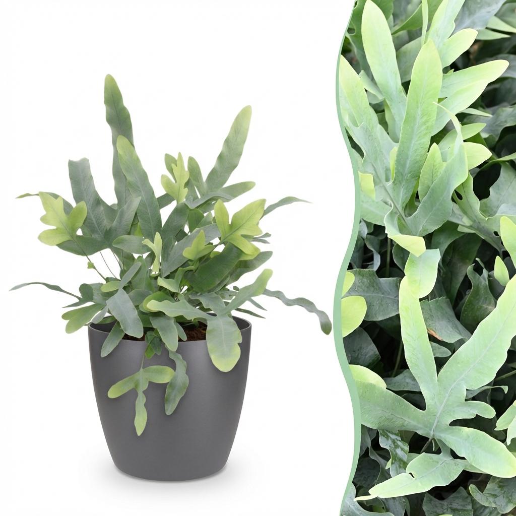 Zimmerpflanze - Phlebodium aureum Blue Star - Blaue Farn - Haustierfreundliche Pflanze - Blau - 1 Pflanze - mit Potter Grau - Topf 12cm - Höhe 25cm