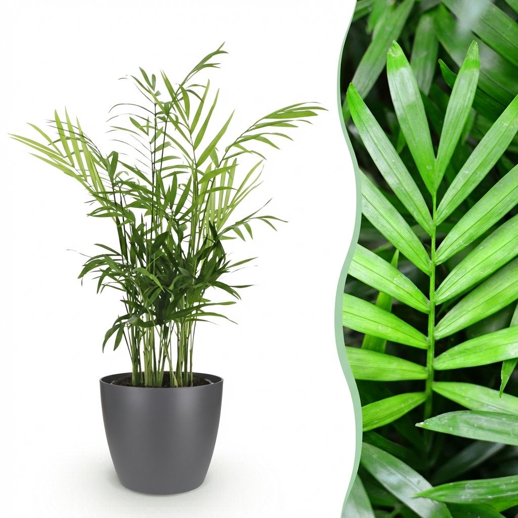 Zimmerpflanze - Chamaedorea elegans - Goldpalme - Haustierfreundliche Pflanze - Grün - 1 Pflanze - mit Potter Grau - Topf 12cm - Höhe 15cm