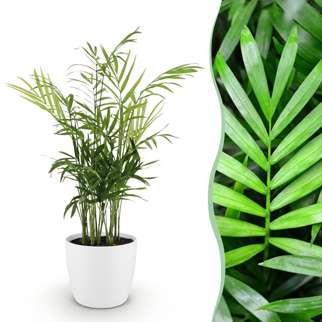 Zimmerpflanze - Chamaedorea elegans - Goldpalme - Haustierfreundliche Pflanze - Grün - 1 Pflanze - mit Potter Weiß - Topf 12cm - Höhe 15cm
