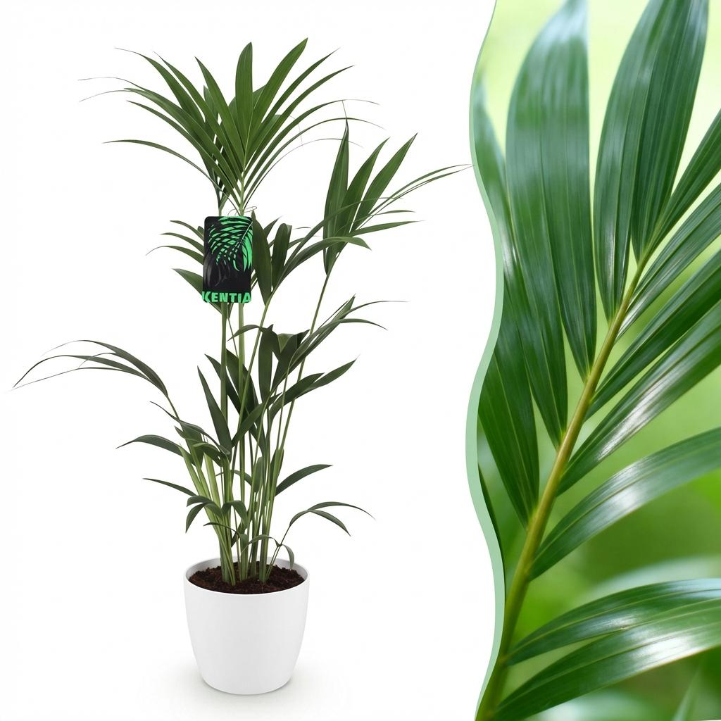 Zimmerpflanze - Howea Forsteriana - Kentia-Palme - Wenig Pflege - Grün - 1 Pflanze - mit Potter Weiß - Topf 21cm - Höhe 120-130cm