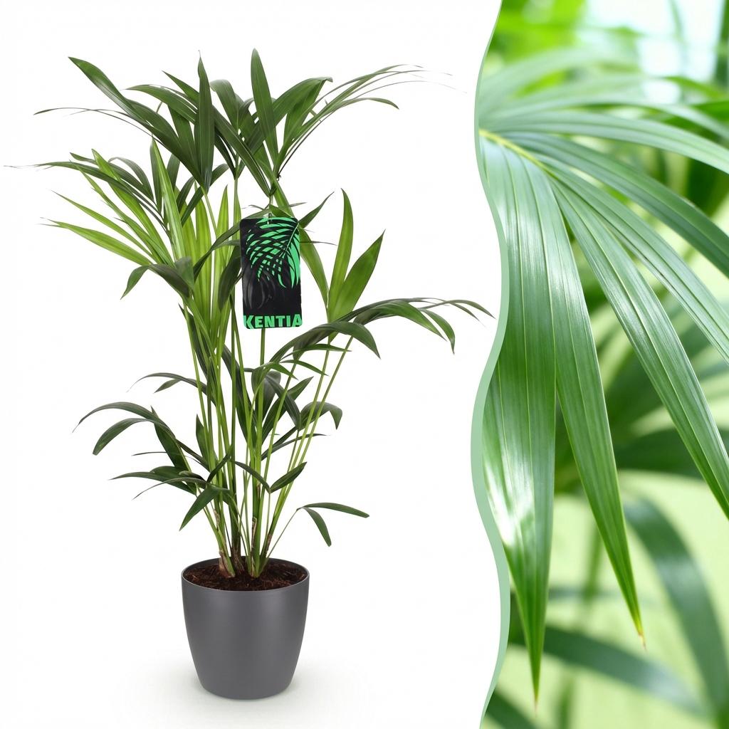 Zimmerpflanze - Howea Forsteriana - Kentia Palme - Wenig Pflege - Grün - 1 Pflanze - mit Potter Grau - Topf 19cm - Höhe 80-85cm