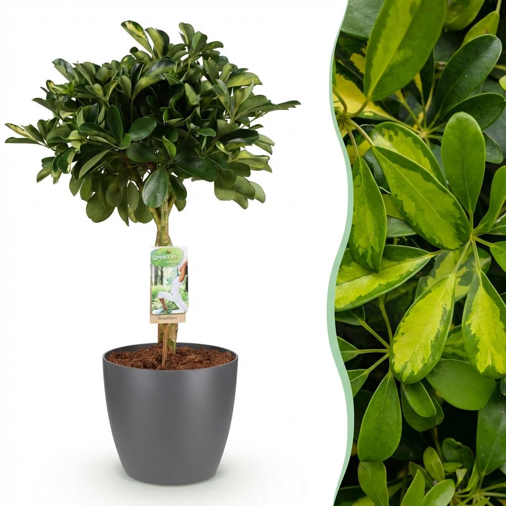 Zimmerpflanzen - Schefflera Gold Capelle - Fingerbaum - Wenig Pflege - Grün - Gold - 1 Pflanze - mit Potter Grau - Topf 21cm - Höhe 70-81cm