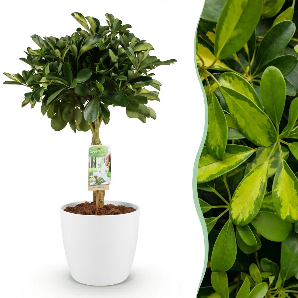 Zimmerpflanzen - Schefflera Gold Capelle - Fingerbaum - Wenig Pflege - Grün - Gold - 1 Pflanze - mit Potter Weiß - Topf 21cm - Höhe 70-81cm