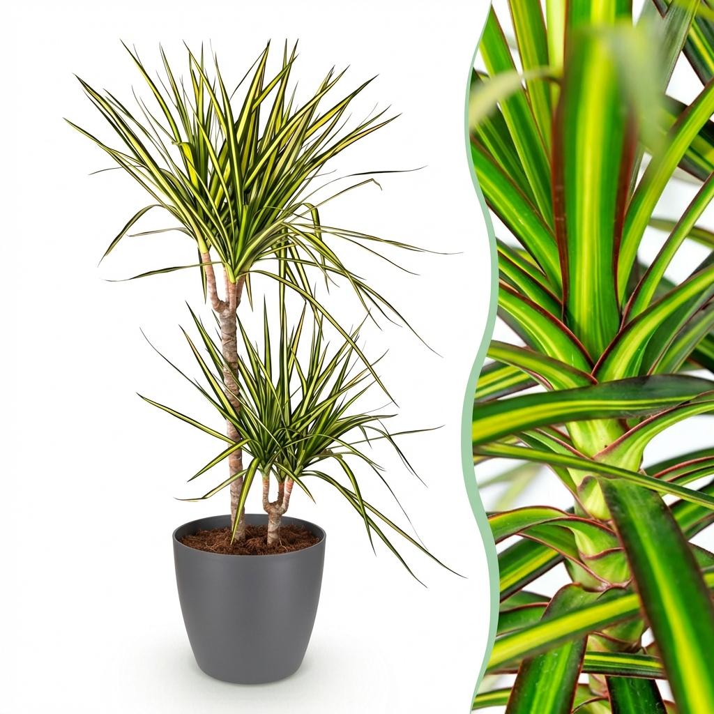 Zimmerpflanzen - Dracaena Sunray - Drachenbaum - Wenig Pflege - Grün - Gelb - 1 Pflanze - mit Potter Grau - Topf 21cm - Höhe 90-100cm