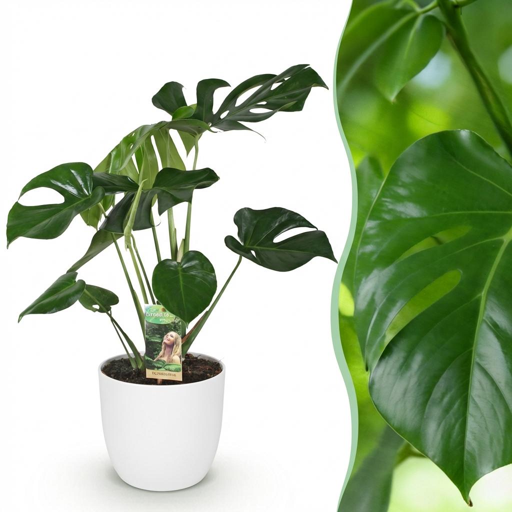 Zimmerpflanzen - Monstera Deliciosa - Fensterblatt - Pflegeleicht - Grün - 1 Pflanze - mit Potter Weiß - Topf 21cm - Höhe 70-80cm