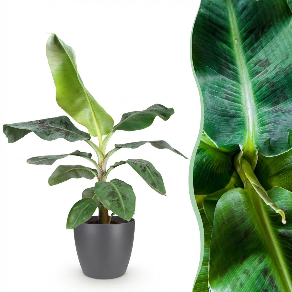 Zimmerpflanzen - Musa acuminata Dwarf Cavendisch - Bananenpflanze - Wenig Pflege - Grün - 1 Pflanze - mit Potter Grau - Topf 21cm - Höhe 70-75cm