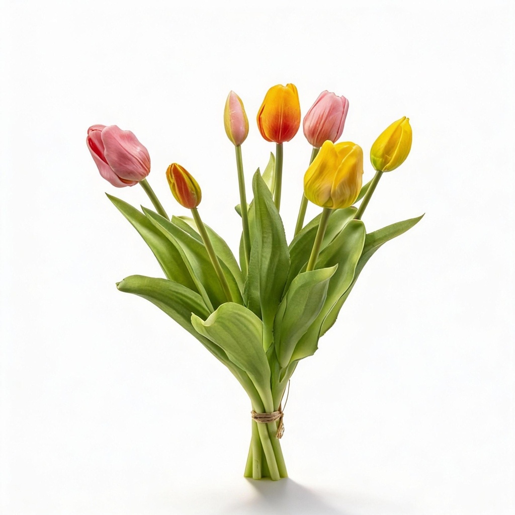 Tulpenstrauß - Bunte Mischung - ‘Real Touch’ Kunsttulpen - 7 Stiele - 42 cm