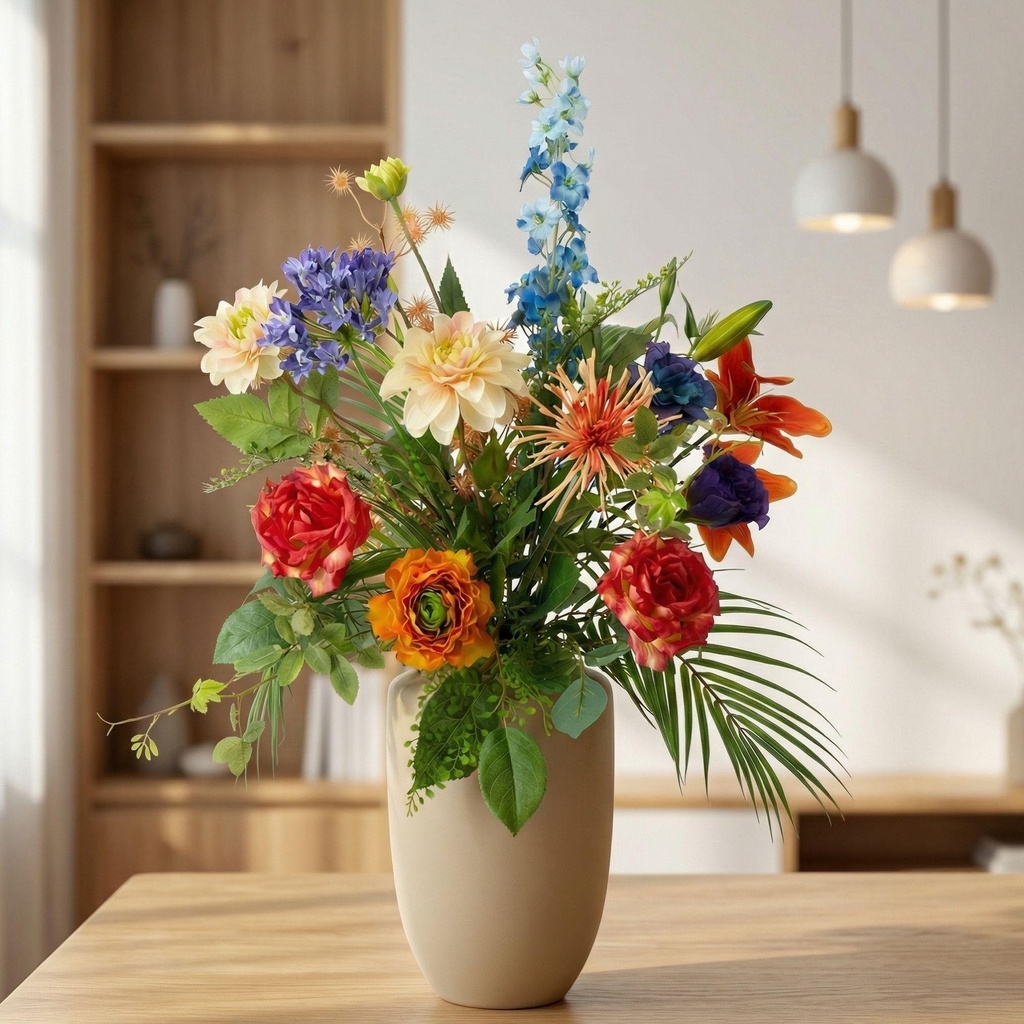 Kunstbloemen Boeket - Colorful Bloom Deluxe - Real Touch - 70 cm - 18 Stelen