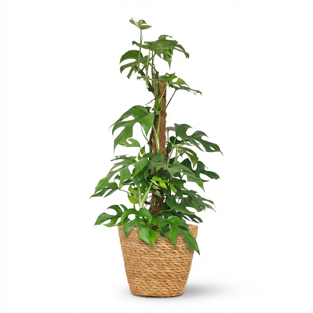 Zimmerpflanze - Mini Fensterblatt - Monstera Minima Moosstab - Grün - Pflegeleicht - 1 Pflanze - mit Korb - Topf 19cm - Höhe 90cm