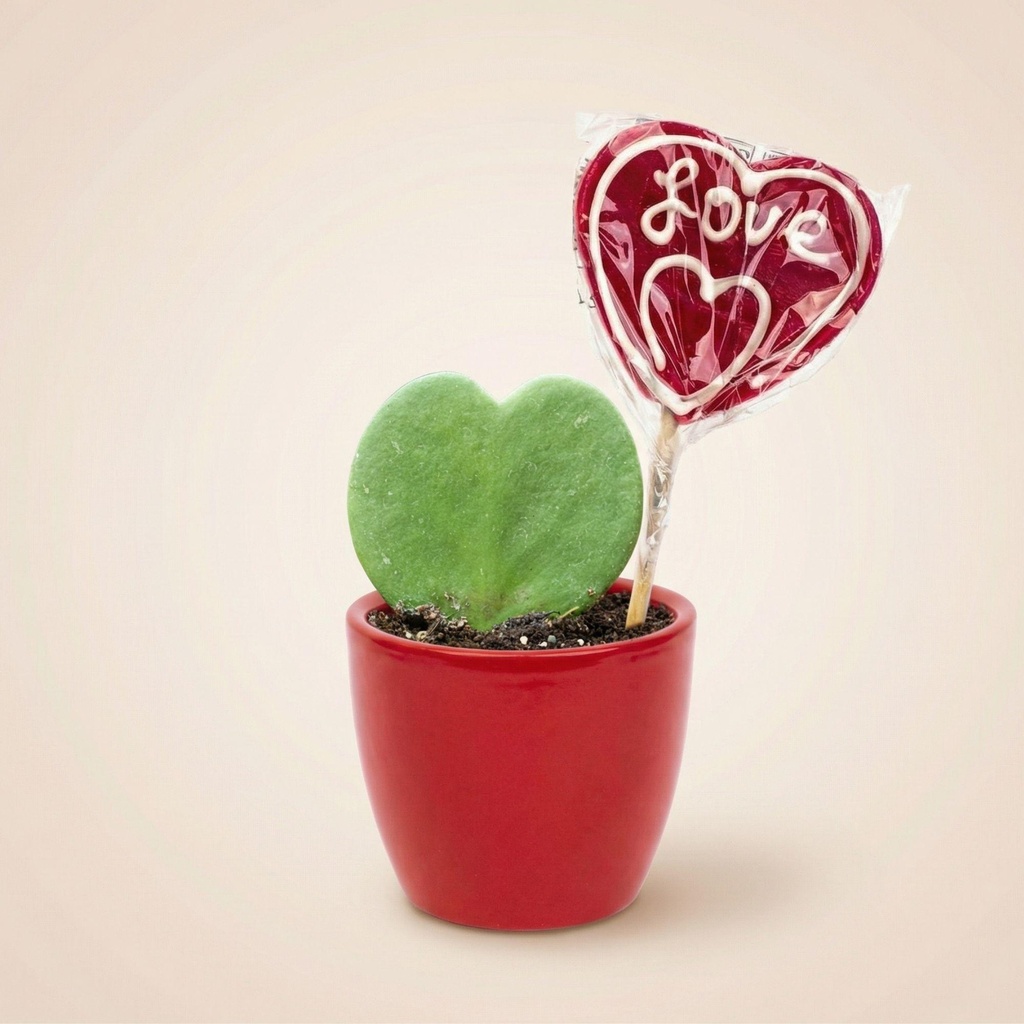 Sweetheart Pflanzen-Set – Grünes Mini-Geschenk – Topf & Pflanze – Rot