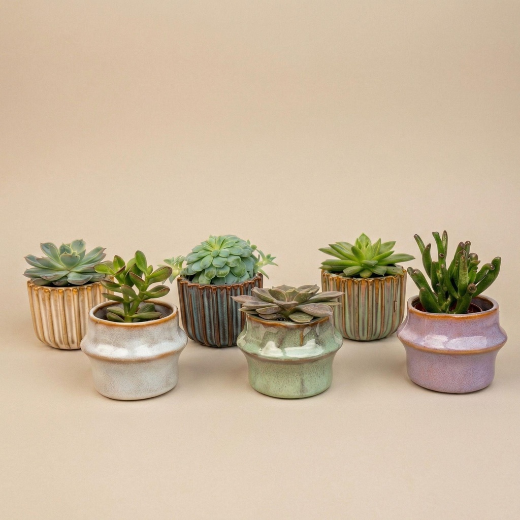 Sukkulenten-Set 6 Stück mit Mini-Keramiktöpfen Barcelona