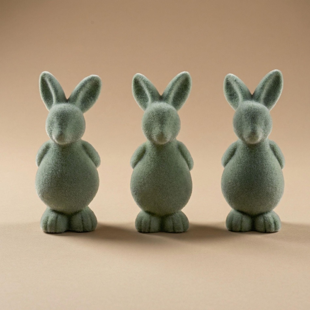 3x Osterhase Dekoration - Grüner Samt - ↑ 12,5 cm