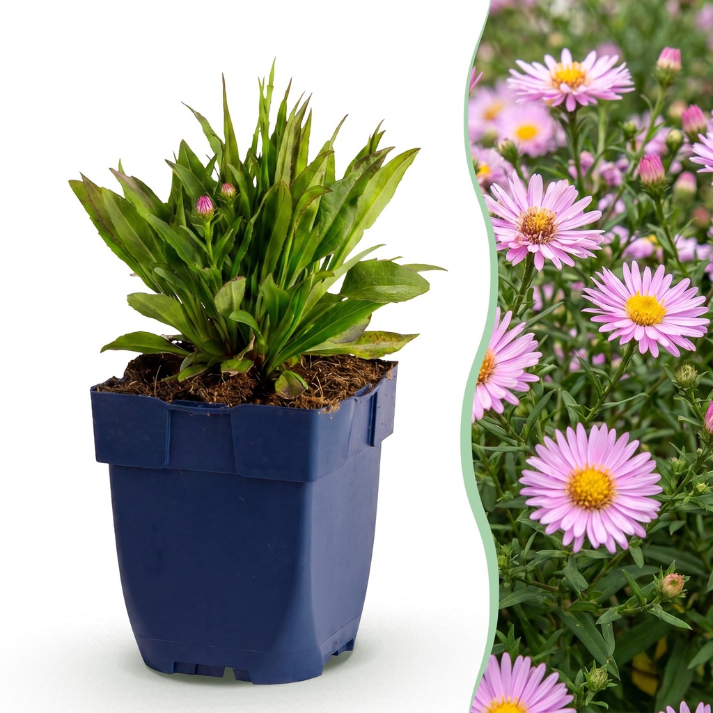 Staude - Aster Wood's Pink - Prachtspirea - Bienen- und Schmetterlingsanreizer - Rosa - 1 Pflanze - Topf 11cm - Höhe 15-25cm