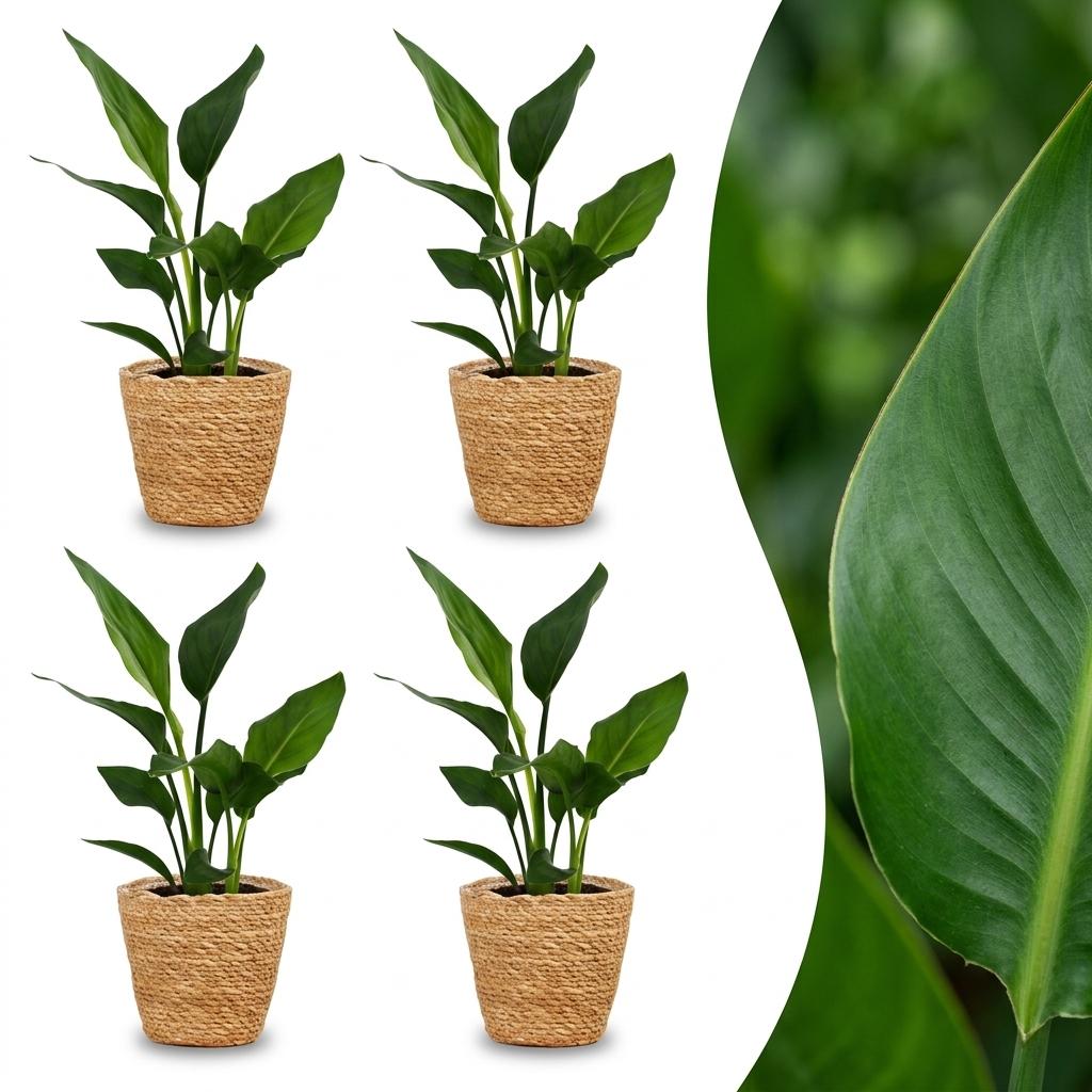 Strelitzia Reginea - Paradiesvogelblume - 4 Pflanzen - mit Seegraskorb - Topf 12cm - Höhe 35cm