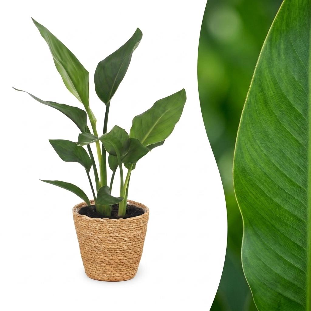 Strelitzia Reginea - Paradiesvogelblume - 1 Pflanze - mit Seegraskorb - Topf 12cm - Höhe 35cm