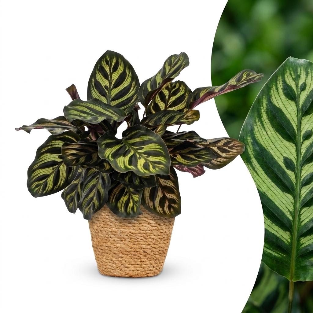 Calathea Makoyana - Pfauenpflanze - 1 Pflanze - mit Korb - Topf 12cm - Höhe - 25cm