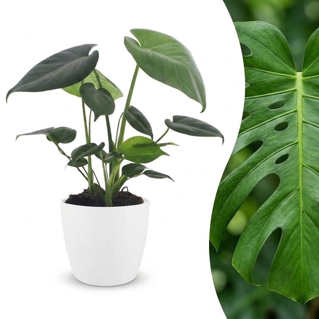 Monstera Deliciosa - Fensterblatt - 1 Pflanze - mit Weißem Topf - Topf 12cm - Höhe - 30cm