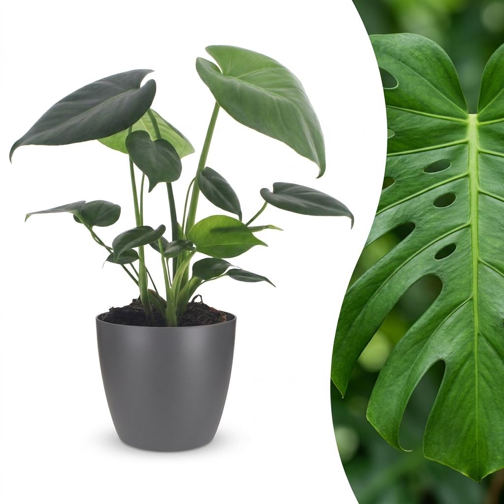 Monstera Deliciosa - Fensterblatt - 1 Pflanze - mit Grau Topf - Topf 12cm - Höhe - 30cm